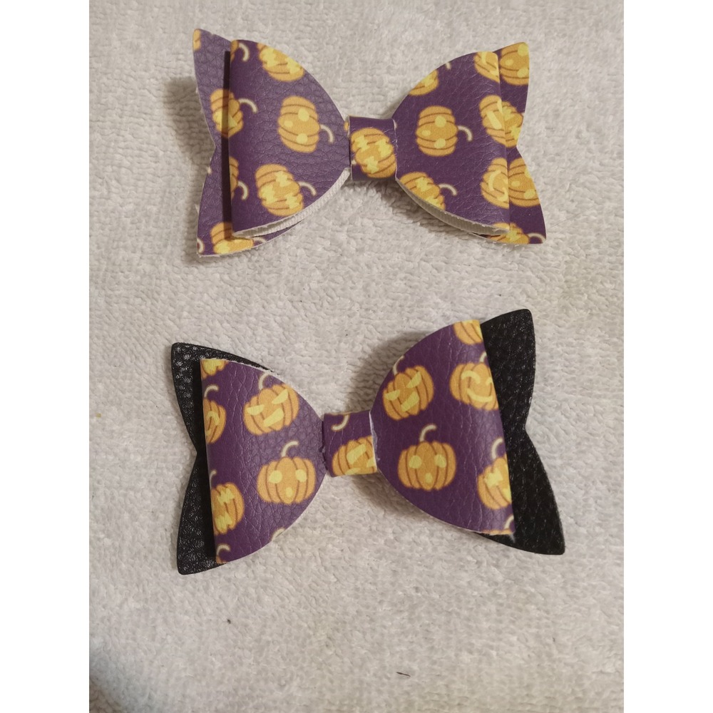 Halloween Hair Bows Purple Pumpkin Faux Leather Bows Hair Clips‎ Accessories